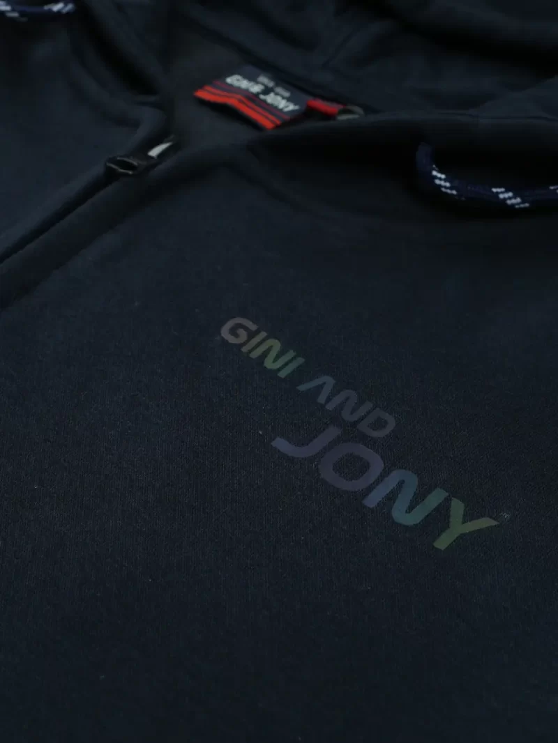 Boys Navy Blue Solid Cotton Knits Jacket Full Sleeves