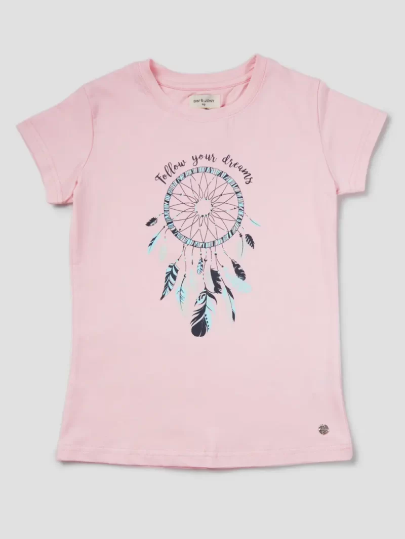 Gini And Jony Girls Pink Graphic Print Cotton Knits Top Half Sleeves