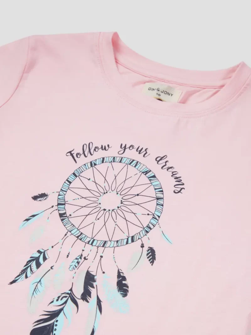 Gini And Jony Girls Pink Graphic Print Cotton Knits Top Half Sleeves