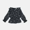 Gini And Jony Girls Black Floral Print Chiffon Woven Top Full Sleeves