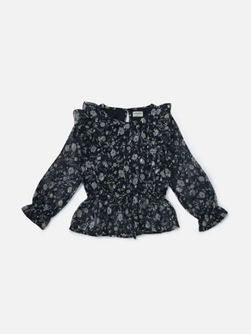 Gini And Jony Girls Black Floral Print Chiffon Woven Top Full Sleeves