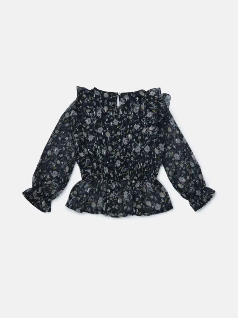 Gini And Jony Girls Black Floral Print Chiffon Woven Top Full Sleeves
