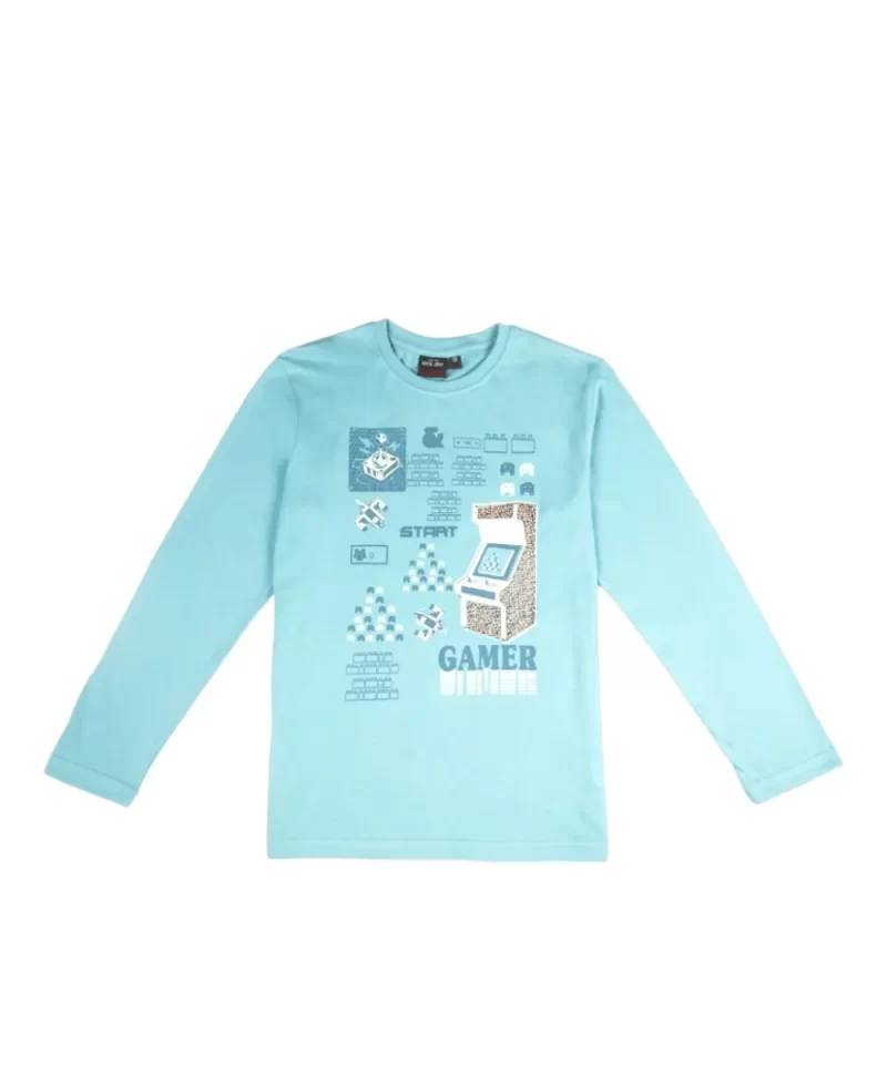 Gini And Jony Boys Blue Graphic Print Cotton T-Shirt Full Sleeves