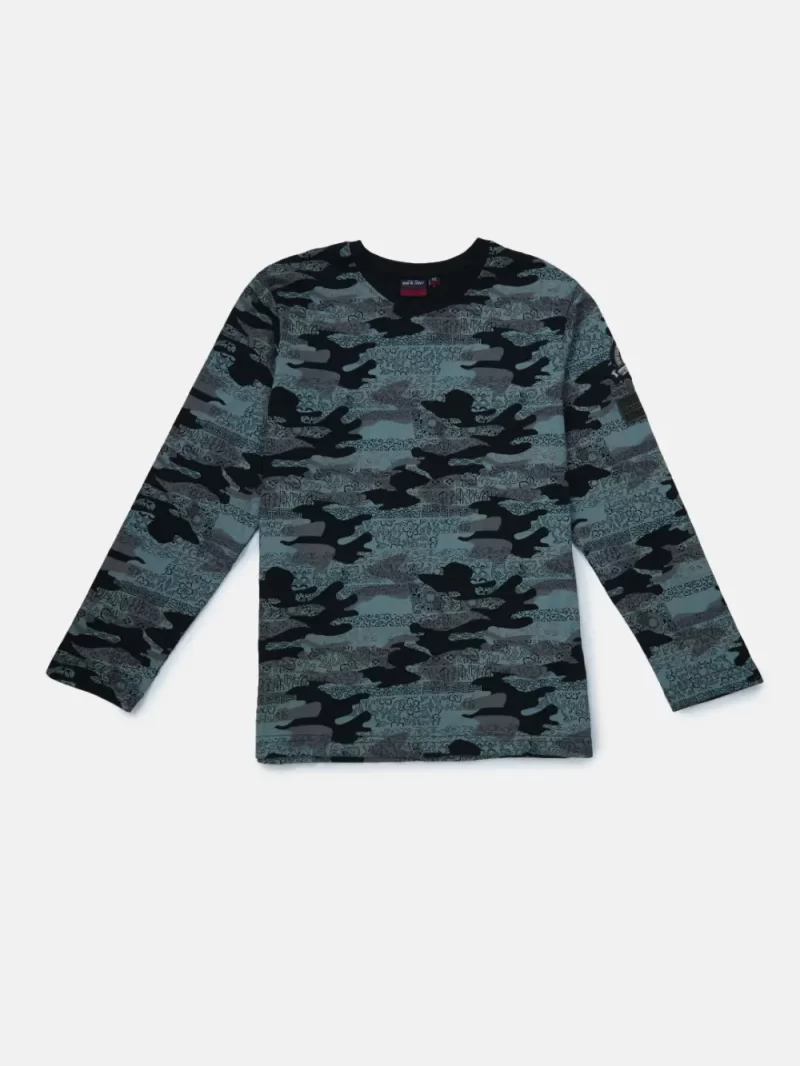 Gini And Jony Boys Teal Camouflage Cotton T-Shirt Full Sleeves