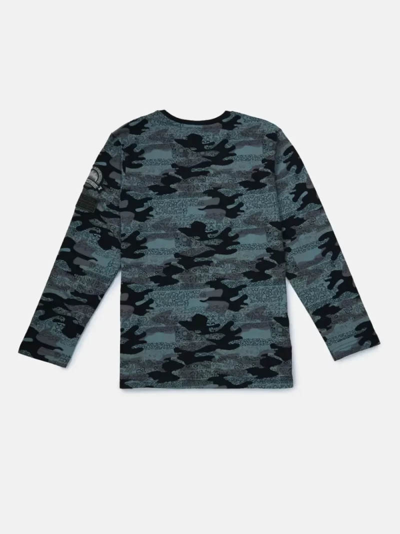Gini And Jony Boys Teal Camouflage Cotton T-Shirt Full Sleeves