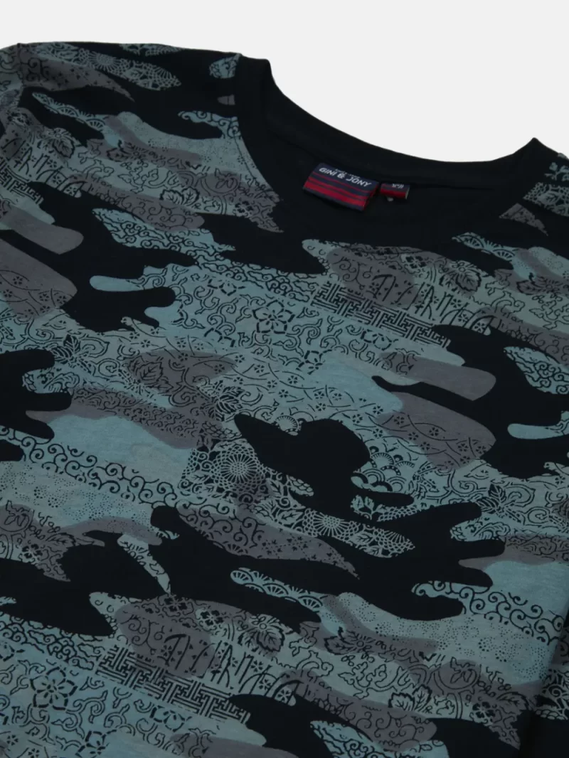 Gini And Jony Boys Teal Camouflage Cotton T-Shirt Full Sleeves