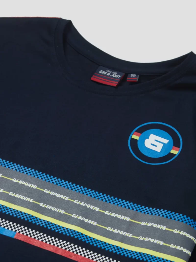 Gini And Jony Boys Navy Graphic Print Cotton T-Shirt Full Sleeves