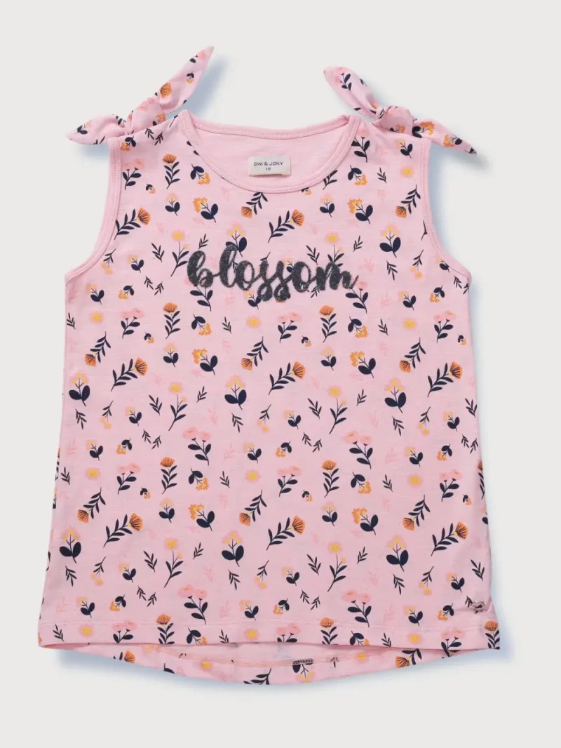 Gini And Jony Girls Pink Applique Cotton Knits Top Sleeveless