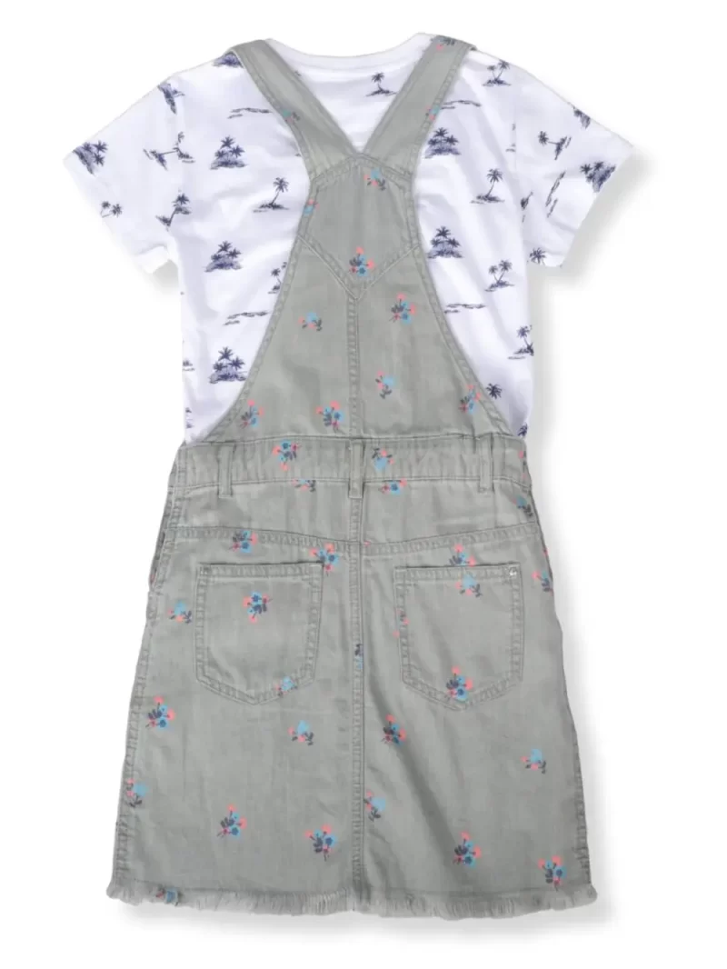 Gini And Jony Girls Grey Floral Print Denim Dungaree Half Sleeves