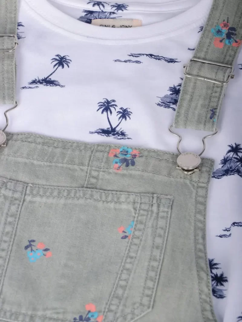 Gini And Jony Girls Grey Floral Print Denim Dungaree Half Sleeves