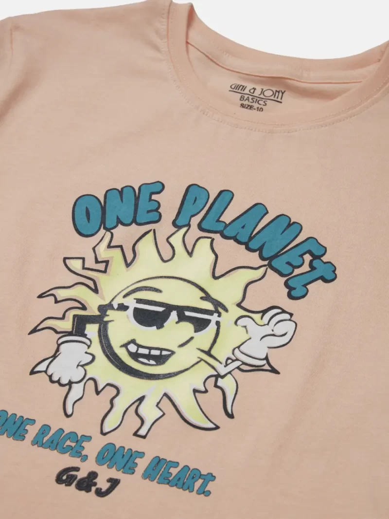 Gini And Jony Boys Peach Graphic Print Cotton T-Shirt Half Sleeves