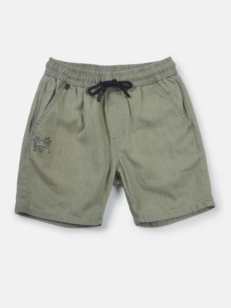 Gini & Jony Boys Green Solid Denim Elasticated Shorts