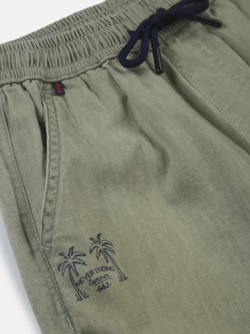 Gini & Jony Boys Green Solid Denim Elasticated Shorts