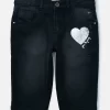 Gini And Jony Girls Navy Blue Solid Denim Fixed Waist Pedal Pusher