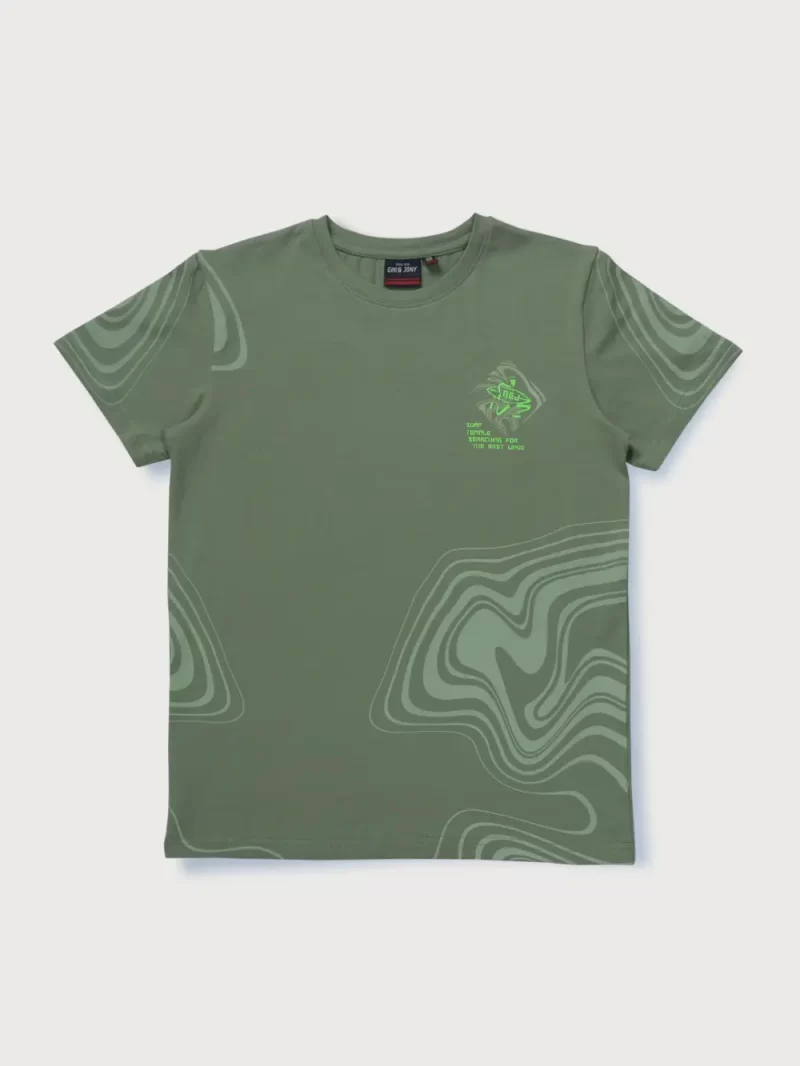 Gini And Jony Boys Olive Abstract Cotton T-Shirt Half Sleeves