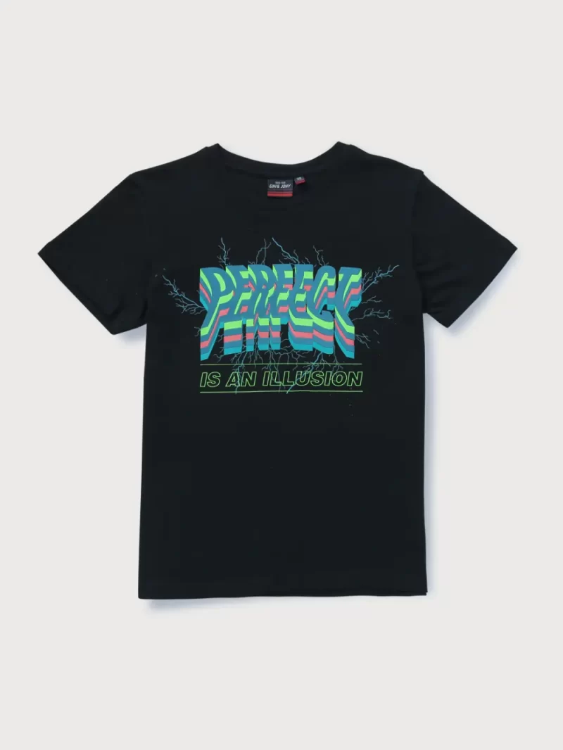 Gini And Jony Boys Navy Typographic Print Cotton T-Shirt Half Sleeves