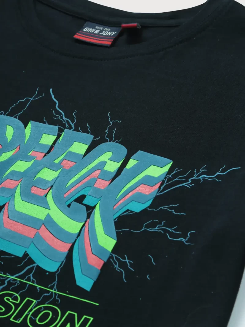 Gini And Jony Boys Navy Typographic Print Cotton T-Shirt Half Sleeves