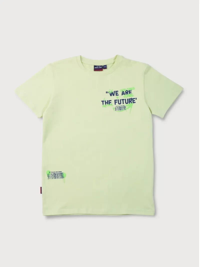 Gini And Jony Boys Green Typographic Print Cotton T-Shirt Half Sleeves