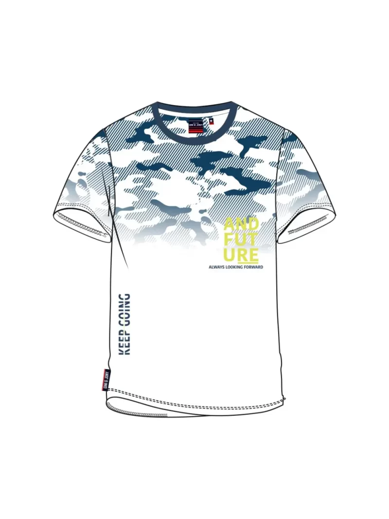 Gini And Jony Boys White Camoflage Cotton T-Shirt Half Sleeves