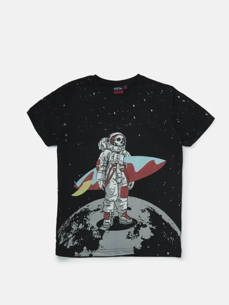 Gini And Jony Boys Black Graphic Cotton T-Shirt Half Sleeves