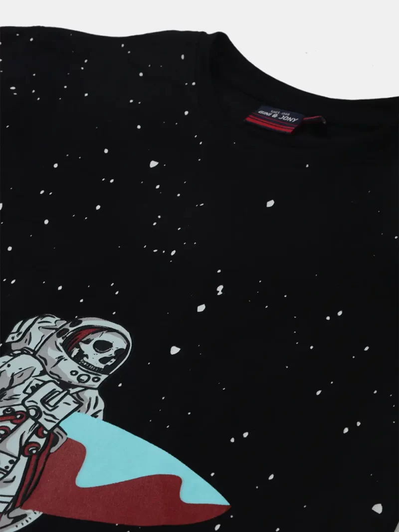 Gini And Jony Boys Black Graphic Cotton T-Shirt Half Sleeves