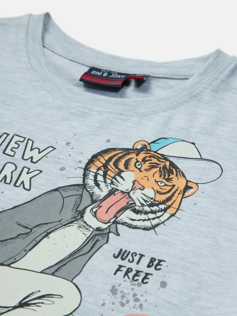 Gini And Jony Boys Grey Graphic Print Cotton T-Shirt Half Sleeves