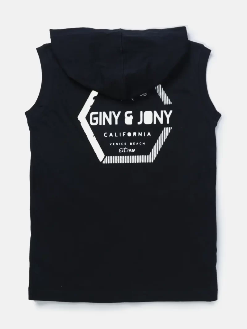 Gini And Jony Boys Navy Blue Typographic Print Cotton Sando Sleeveless