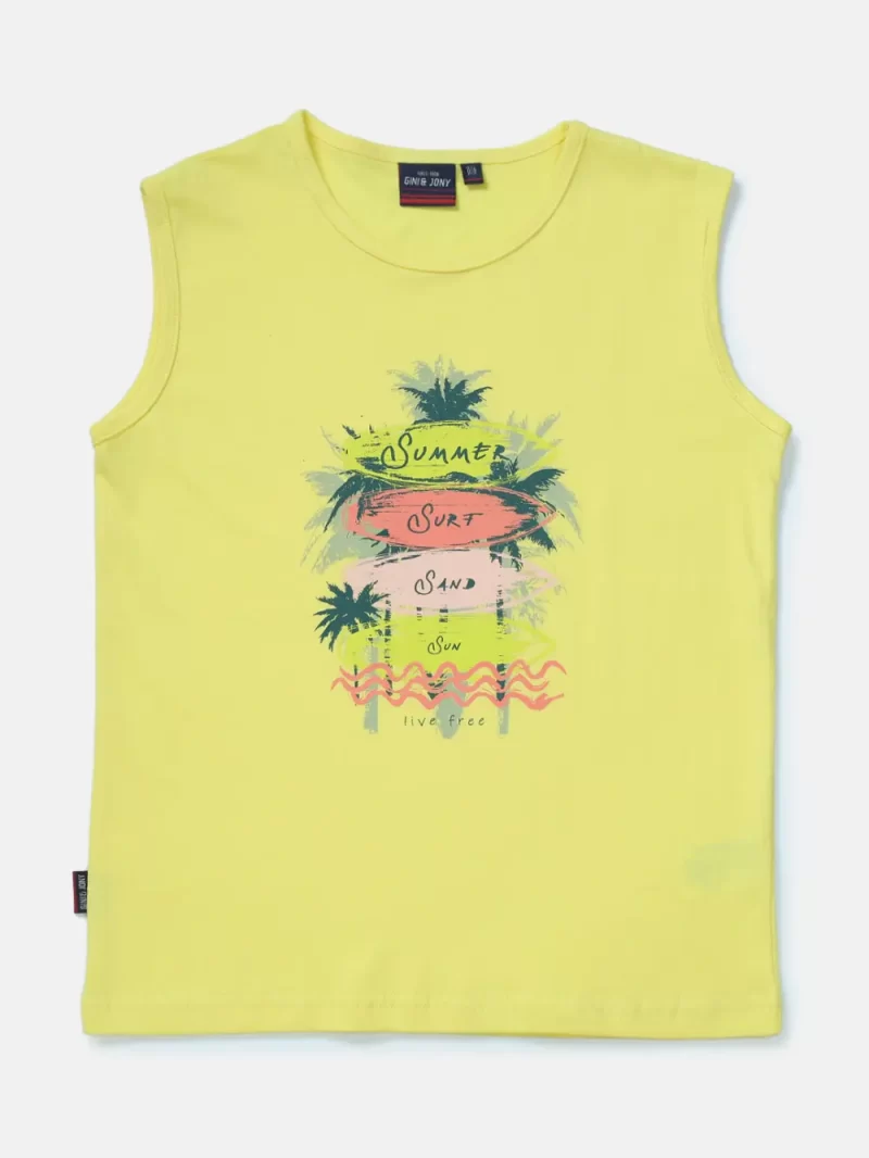 Gini And Jony Boys Yellow Graphic Print Cotton Sando Sleeveless 3-4 Years