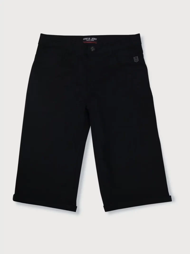 Gini And Jony Boys Black Solid Cotton Bermuda Fixed Waist