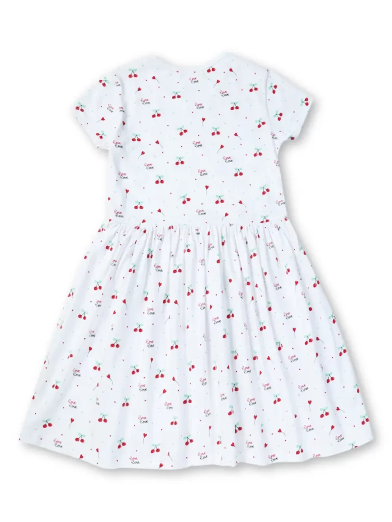 Gini And Jony Girls White Conversational Cotton Dress Half Sleeves