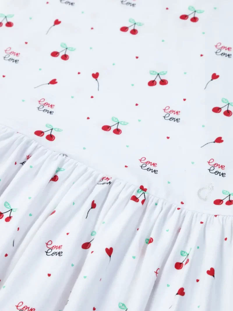 Gini And Jony Girls White Conversational Cotton Dress Half Sleeves