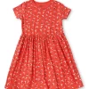 Gini And Jony Girls Orange Floral Cotton Dress Half Sleeves
