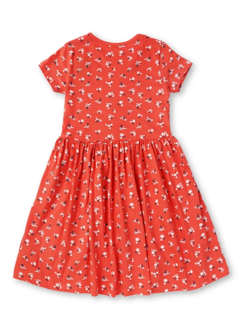 Gini And Jony Girls Orange Floral Cotton Dress Half Sleeves