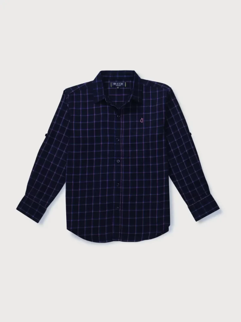 Gini And Jony Boys Navy Blue Checks Cotton Shirt Full Sleeves