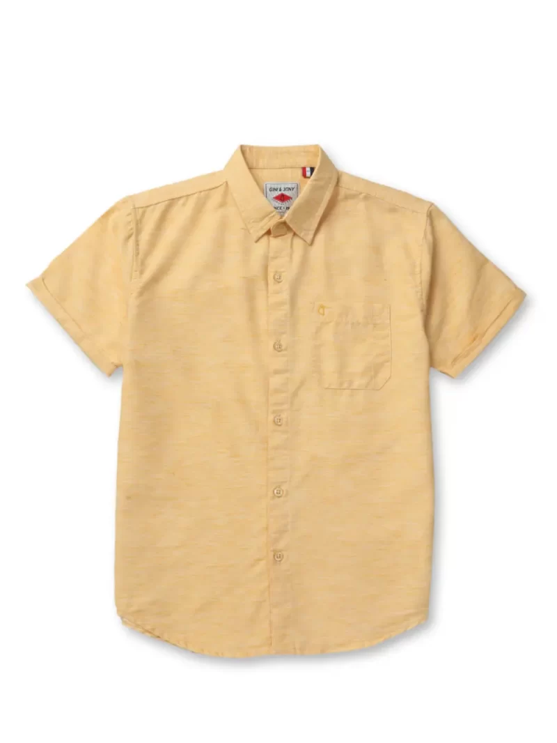 Gini And Jony Boys Yellow Solid Cotton Shirt Half Sleeves