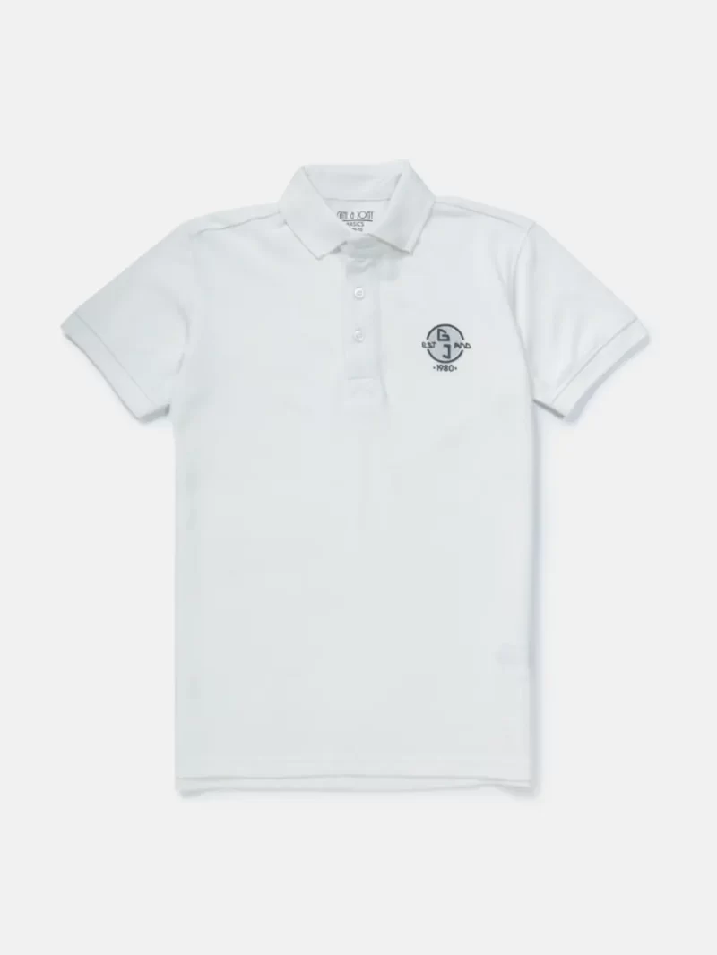 Gini And Jony Boys White Solid Cotton Polo T-Shirt Half Sleeves