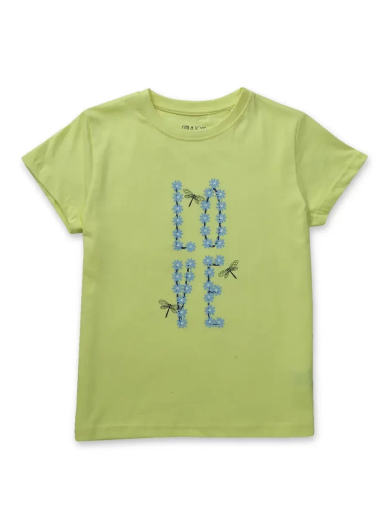 Gini And Jony Girls Green Floral Print Cotton Knits Top Half Sleeves