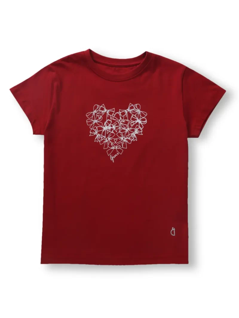 Gini And Jony Girls Red Printed Cotton Knits Top Half Sleeves 13-14 Years