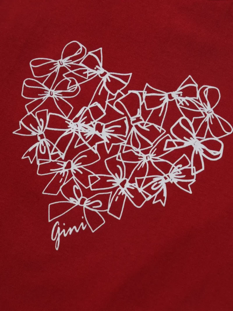 Gini And Jony Girls Red Printed Cotton Knits Top Half Sleeves 13-14 Years