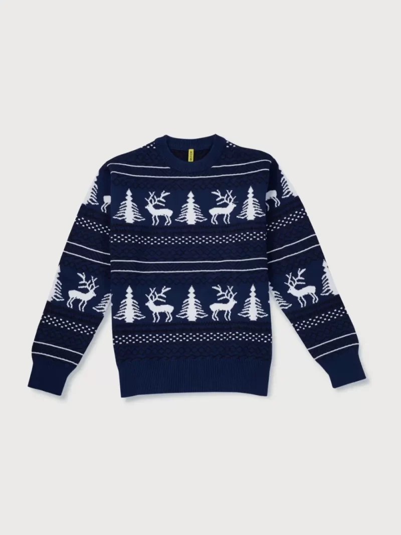 Gini & Jony Boys Navy Printed Woven Full Sleeves Sweater