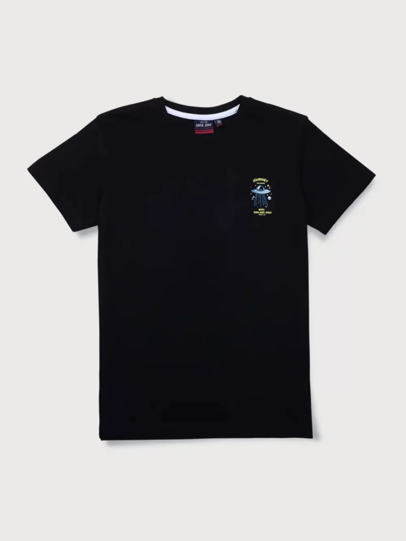 Gini And Jony Boys Black Graphic Print Cotton T-Shirt Half Sleeves