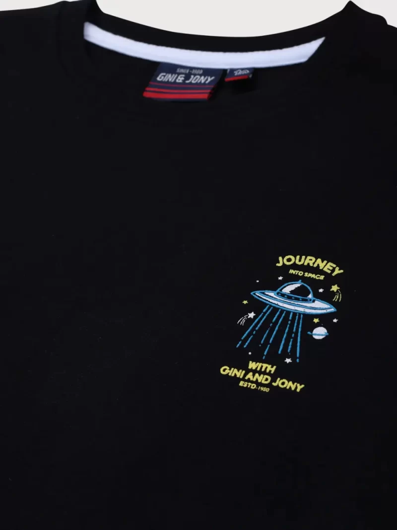 Gini And Jony Boys Black Graphic Print Cotton T-Shirt Half Sleeves