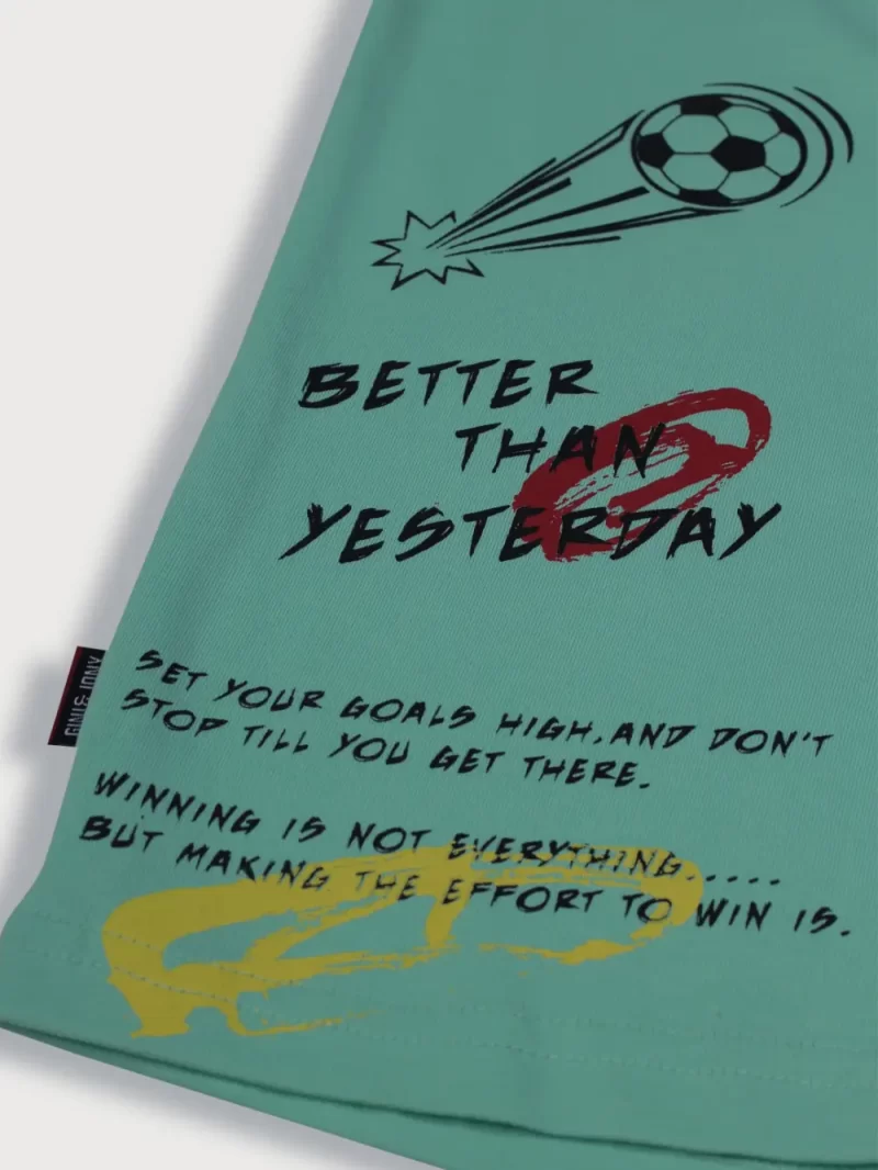 Gini And Jony Boys Turquoise Typographic Print Cotton T-Shirt Half Sleeves