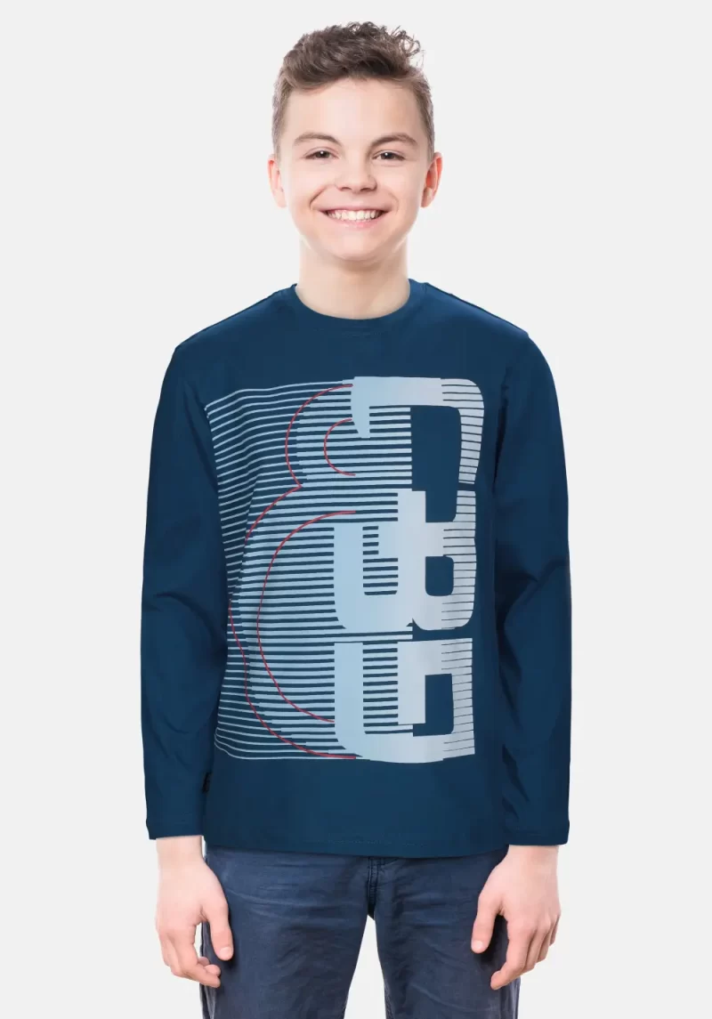 Gini And Jony Boys Blue Graphic Print Cotton T-Shirt Full Sleeves