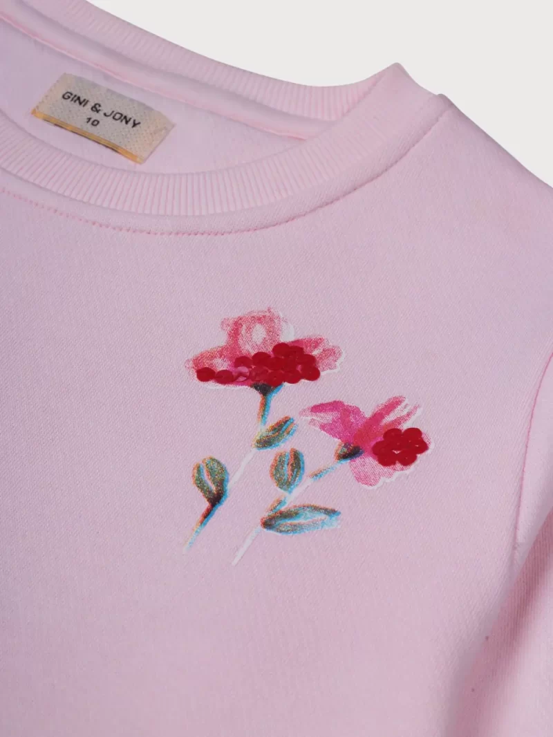 Gini & Jony Girls Pink Printed Woven Full Sleeves Sweat Shirt