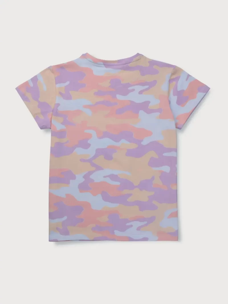 Gini And Jony Girls Purple Camouflage Cotton Knits Top Half Sleeves