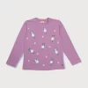 Gini And Jony Girls Purple Applique Cotton Knits Top Full Sleeves