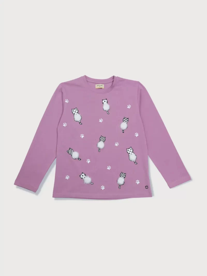 Gini And Jony Girls Purple Applique Cotton Knits Top Full Sleeves