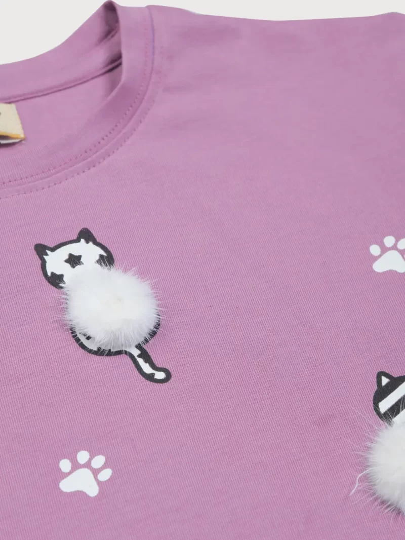 Gini And Jony Girls Purple Applique Cotton Knits Top Full Sleeves