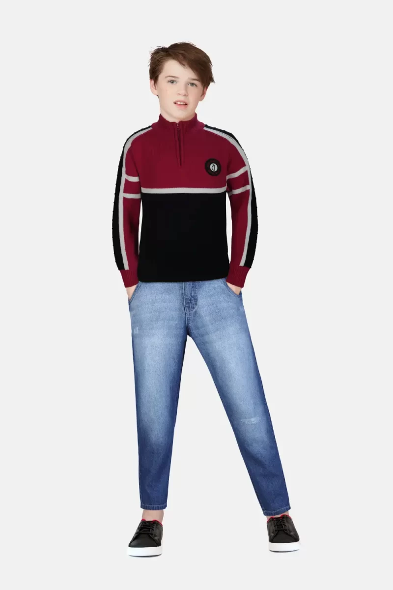 Gini And Jony Boys Black Color Block Acrylic Sweater Full Sleeves